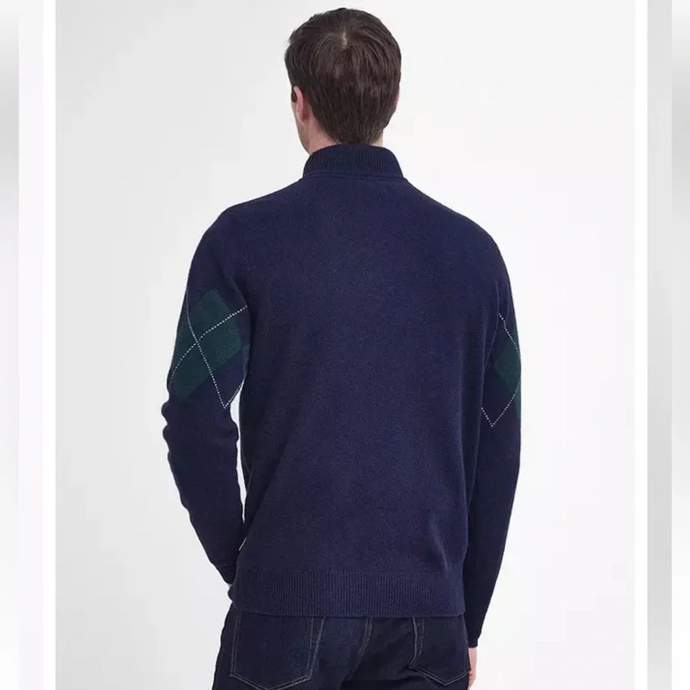 Barbour Hatfield Argyle 100% Wool Half Zip Knitted Sweater Jumper Navy Medium - Picture 2 of 11